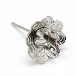 304 Stainless Steel Stud Earring Settings, Flower, Stainless Steel Color, Tray: 4mm, 11x10mm, pin: 0.8mm(X-STAS-T008-147)