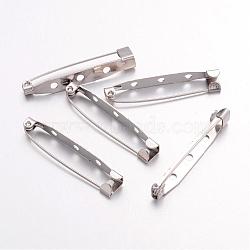 Iron Brooch Findings, Back Bar Pins, with Three Holes, Platinum, 38x6mm, Pin: 1mm, Hole: 2mm(IFIN-S526-38mm)