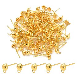 Iron Stud Earring Findings, with Horizontal Loops, Flat Round, Golden, 13x4.3mm, Hole: 1mm(IFIN-YW0001-45)