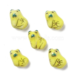 Handmade Porcelain Beads, Ornamental with Gold, Tiger, Yellow, 13.5~14x8.5~9x12~12.5mm, Hole: 1.6mm(PORC-L079-16)