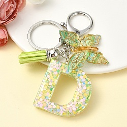 Resin & Acrylic Keychain, with Faux Suede Tassel Pendant & Alloy Findings, Letter D, 9.5cm(KEYC-YW00122-04)