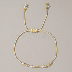 Natural Birthstone Braided Bead Bracelets for Women, Quartz Crystal, with Brass Beads, Inner Diameter: 11 inch(28cm)(X-VA8051-4)
