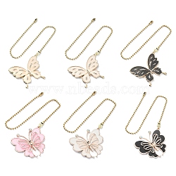 6Pcs 6 Style Butterfly Alloy Rhinestone Ceiling Fan Pull Chain Extenders, with 304 Stainless Steel Ball Chains, Mixed Color, 367~372mm, 1pc/style(FIND-JF00115)