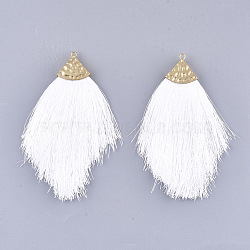Polyester Tassel Big Pendant Decorations, with Alloy Findings, Golden, White, 100~108x51~62x7mm, Hole: 2mm(FIND-T042-16)