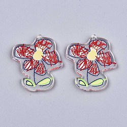 Transparent Clear Acrylic Pendants, 3D Printed, Flower, 39x33x3mm, Hole: 1.8mm(KY-S158-70)