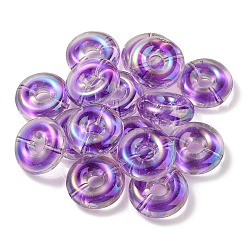 UV Plating Rainbow Iridescent Acrylic Beads, Two Tone Bead in Bead, Flat Round, Purple, 29.5x10.5mm, Hole: 3mm(OACR-P010-17D)