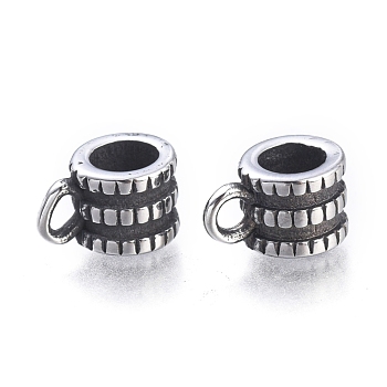 304 Stainless Steel Tube Bails, Loop Bails, Bail Beads, Column, Antique Silver, 9x5x6mm, Hole: 1.8mm, Inner Diameter: 4mm