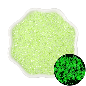 Luminous Glow in the Dark Cylinder Seed Beads, Spray Painted, Light Green, 2.5mm, Hole: 1mm, about 700pcs/bag