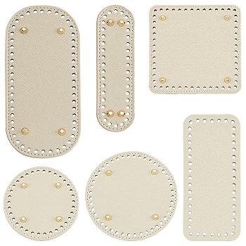 Elite 6Pcs 6 Style Flat Round PU Leather Knitting Crochet Bags Nail Bottom Shaper Pad, with Metal Nail, for Bag Bottom Accessories, Light Goldenrod Yellow, 12.2~21.7x5~15.1x0.4~1cm, Hole: 4.5~5mm, 1pc/style