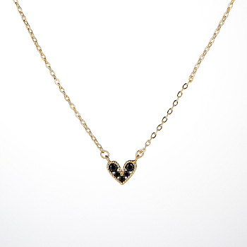 Golden Brass Heart Pendant Necklace for Women, Black, 15.35 inch(39cm)