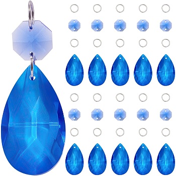 DIY Cone Suncatcher Making Kits, Including Glass Pendants & Links, 304 Stainless Steel Jump Rings, Dodger Blue, 38x22x12mm, Hole: 1.8mm, 12pcs