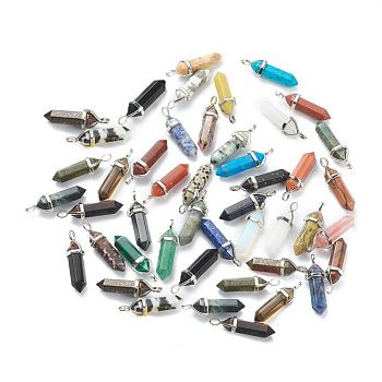 Natural & Synthetic Gemstone Pendants, with Platinum Tone Brass Findings, Bullet, 39.5x12x11.5mm, Hole: 4.5x2.8mm