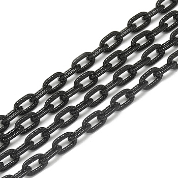 Aluminum Cable Chains, Textured, Unwelded, Oval, Black, 8x5x1.4x1mm