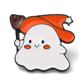 Halloween Theme Enamel Pin, Electrophoresis Black Alloy Badge for Backpack Clothes, Ghost, 25x25mm