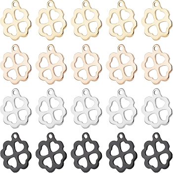 Unicraftale 40Pcs 4 Colors 304 Stainless Steel Charms, Clover, Mixed Color, 13.5x12x1mm, Hole: 1.2mm, 10pcs/color