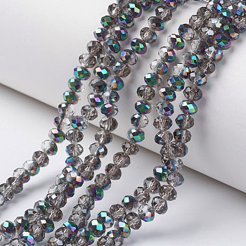 Electroplate Transparent Glass Beads Strands, Half Multi-color Plated, Faceted, Rondelle, Silver, 8x6mm, Hole: 1mm, about 72pcs/strand, 16.14 inch(41cm)