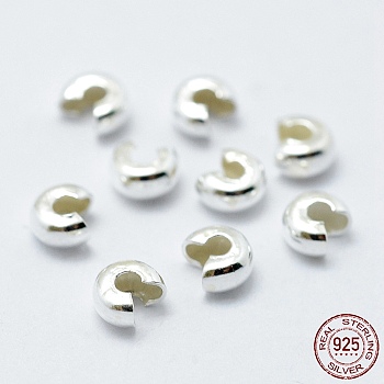 925 Sterling Silver Crimp Bead Cover, Silver, 3x4x2mm, about 196pcs/10g
