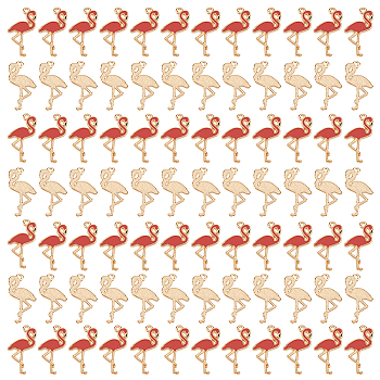 100Pcs Alloy Enamel Pendants, Flamingo Shape, Light Gold, 26x14x2.5mm, Hole: 1mm