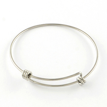 Tarnish Resistant Adjustable 201 Stainless Steel Expandable Bangle Making, Stainless Steel Color, 65mm