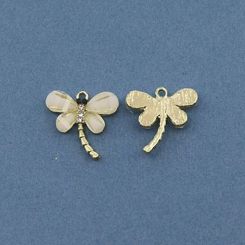 Resin Alloy Pendants, with Rhinestone, Dragonfly, Golden, Pale Goldenrod, 16x17x3.5mm, Hole: 1.4mm