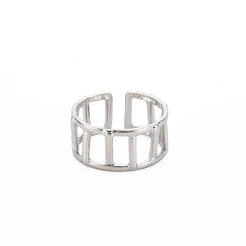 304 Stainless Steel Rectangle Hollow Open Cuff Ring for Women, Stainless Steel Color, US Size 7 1/4(17.5mm)