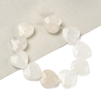 Natural White Jade Beads Strands, Faceted, Heart, 14.5~15x15~15.5x5.5~6mm, Hole: 1mm, about 10pcs/strand, 5.51~5.71''(14~14.5cm)