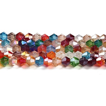 Transparent Electroplate Glass Beads Strands, AB Color Plated, Faceted, Bicone, Colorful, 4x4mm, Hole: 0.8mm, about 82~85pcs/strand, 12.01~12.2 inch(30.5~31cm)