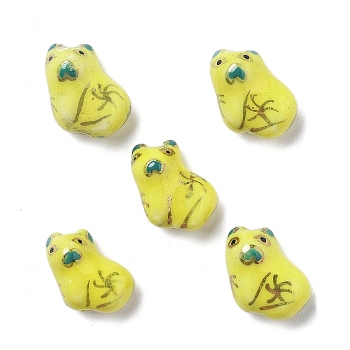 Handmade Porcelain Beads, Ornamental with Gold, Tiger, Yellow, 13.5~14x8.5~9x12~12.5mm, Hole: 1.6mm