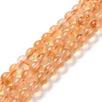 Natural Citrine Beads Strands, Grade A, Round, 8mm, Hole: 0.9mm, about 49pcs/strand, 15.16''(38.5cm)