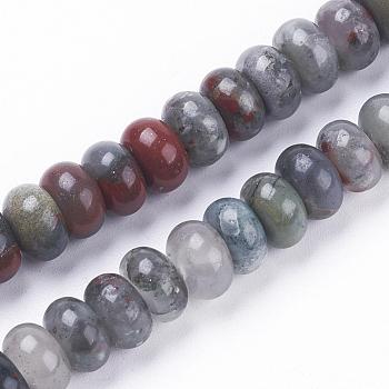 Natural Bloodstone Beads Strands, Heliotrope Stone Beads, Rondelle, 8~8.5x4~5mm, Hole: 1mm, about 78~79pcs/strand, 15.3 inch(39cm)