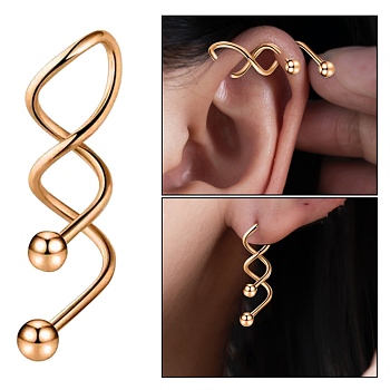 316 Stainless Steel Spiral Barbell, Twist Cartilage Earring for Women, Rose Gold, 37~25x6.5mm, Pin: 14 Gauge(1.63mm), Bead: 5mm Diameter