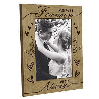 Natural Wood Word Forever Photo Frames, for Tabletop Display Photo Frame, Rectangle, Heart, 218x168mm, Inner Diameter: 142x90mm