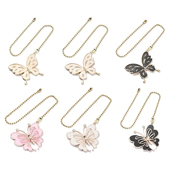 6Pcs 6 Style Butterfly Alloy Rhinestone Ceiling Fan Pull Chain Extenders, with 304 Stainless Steel Ball Chains, Mixed Color, 367~372mm, 1pc/style
