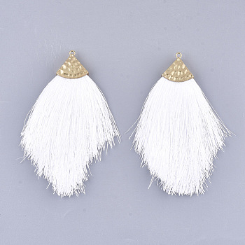 Polyester Tassel Big Pendant Decorations, with Alloy Findings, Golden, White, 100~108x51~62x7mm, Hole: 2mm