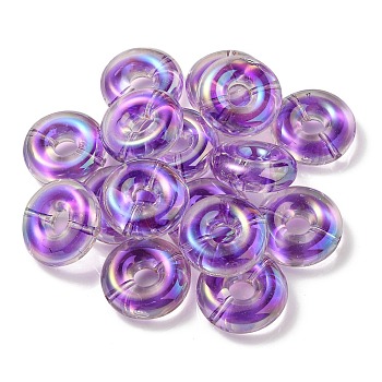 UV Plating Rainbow Iridescent Acrylic Beads, Two Tone Bead in Bead, Flat Round, Purple, 29.5x10.5mm, Hole: 3mm