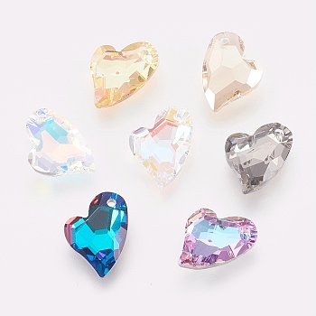 K9 Glass Rhinestone Pendants, Imitation Austrian Crystal, Faceted, Heart, Mixed Color, 17x12x5mm, Hole: 1.6mm