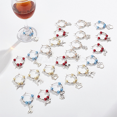 24Pcs 12 Style Tibetan Style Alloy Pendant Wine Glass Charms with Brass Hoop Earring Findings(AJEW-AB00059)-4