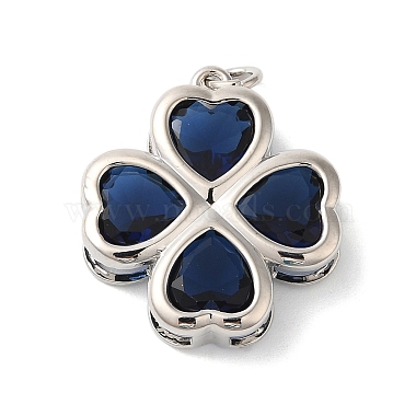 Platinum Dark Blue Flower Glass Pendants