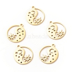 201 Stainless Steel Pendants, Yin Yang with Moon & Star & Sun, Golden, 17x14.5x1mm, Hole: 1.5mm(STAS-G258-05G)