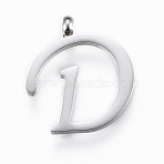 Tarnish Resistant 304 Stainless Steel Pendants, Initial Letter, Letter.D, Stainless Steel Color, 18x16x2mm, Hole: 2mm(STAS-F129-D-P)