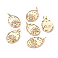 Brass Micro Pave Clear Cubic Zirconia Pendants, with Jump Ring, Long-Lasting Plated, Lead Free & Cadmium Free & Nickel Free, Oval with Word QUEEN and Crown, Real 18K Gold Plated, 22x14.5x2.5mm, Hole: 3.5mm(ZIRC-Z019-07G-NR)