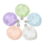 Translucent Resin Pendants, Water Ripple Charms with Platinum Plated Iron Loops, Mixed Color, Flat Round, 23x19x7mm, Hole: 2mm(RESI-A025-06E)