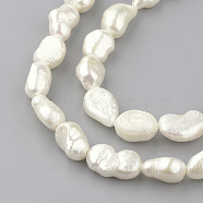 Natural Cultured Freshwater Pearl Beads Strands, Oval, Seashell Color, 8~14x7~9x4~7mm, Hole: 0.8mm, about 34pcs/strand, 13.78 inch(35cm)(X-PEAR-R064-55)