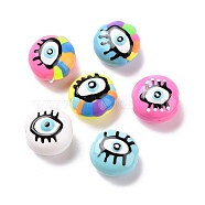 Enamel Beads, with ABS Plastic Imitation Pearl Inside, Oval with Evil Eye, Mixed Color, 13.5x13x7.5mm, Hole: 1mm(KY-E006-03)