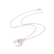 Natural Rose Quartz Geometry Pendant Necklace, Platinum Brass Jewelry for Women, Horn, 18.50 inch(47cm), Pendant: 24x20.5x8mm(NJEW-JN04239-06)