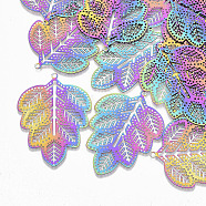 Ion Plating(IP) 201 Stainless Steel Filigree Pendants, Etched Metal Embellishments, Leaf, Rainbow Color, 45.5x34x0.3mm, Hole: 1.8mm(X-STAS-S108-101)