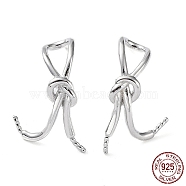 Rhodium Plated 925 Sterling Silver Stud Earring, Knot, Real Platinum Plated, 13x10.5mm, Pin: 0.7mm(STER-G036-13P)