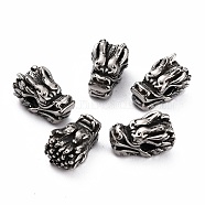 304 Stainless Steel Beads, Dragon Head, Antique Silver, 11.8x7.5x6.9mm, Hole: 2.3mm(STAS-J034-13AS)