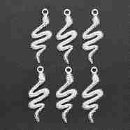 Tibetan Style Alloy Pendants, Snake, Cadmium Free & Lead Free, Silver, 39x15x2.5mm, Hole: 2mm, about 475pcs/1000g(TIBEP-Q064-37S-RS)