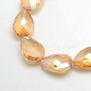 Electroplate Crystal Glass Teardrop Beads Strands, Faceted, Rainbow Color Plated, PeachPuff, 24x17x11mm, Hole: 1mm, about 30pcs/strand, 28.3 inch(EGLA-F067B-08)